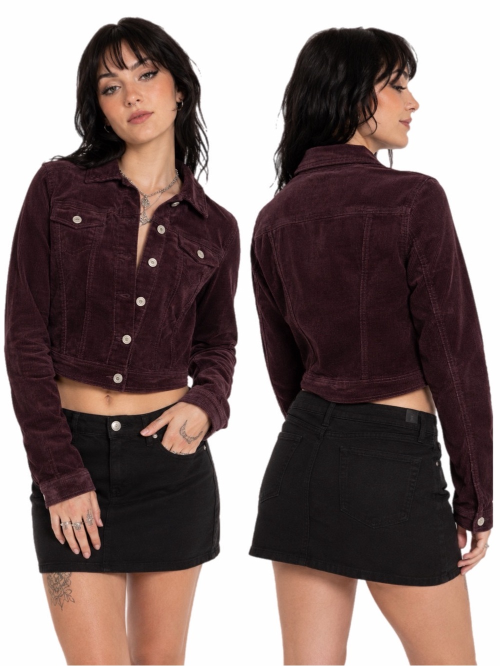 Y2K Corduroy Cropped Darted Jacket (Burgundy/Oxblood) Size Small
